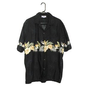 PACIFIC LEGEND black & yellow 100% cotton Hawaiian shirt men's size XL
